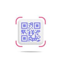 digitalização de código qr violeta vetorial 3d para aplicativo móvel e compras on-line para design de ícone de smartphone vetor
