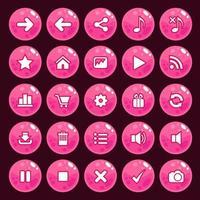 Conjunto de botões rosa brilhante estilo geleia gui vetor