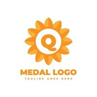 letra q elemento de design de logotipo de vetor de medalha de flor