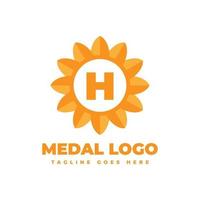 elemento de design de logotipo de vetor de medalha de flor letra h