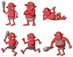 conjunto de personagens de desenhos animados goblin ou troll vermelho vetor