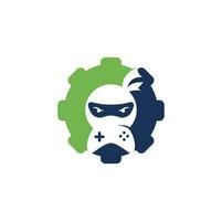 design de logotipo de conceito de forma de engrenagem de jogo ninja. Vetores de estoque de imagens de logotipo de jogos ninja. ícone de design de logotipo do gamepad ninja