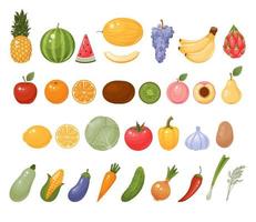 conjunto de frutas e legumes. isolado no branco. ilustração vetorial. estilo de desenho animado. vetor