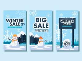 banner vertical de venda de inverno de design plano e modelo de histórias do instagram vetor