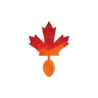 design de conceito de logotipo de comida canadense. conceito de logotipo de restaurante de comida canadense. ícone de folha e garfo de bordo vetor