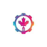 projeto de conceito de logotipo de forma de engrenagem de comida canadense. conceito de logotipo de restaurante de comida canadense. ícone de folha e garfo de bordo vetor