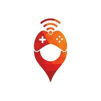 jogo wifi mapa pin forma conceito logotipo modelo vetor. combinação de logotipo de joystick e wifi. gamepad e símbolo ou ícone de sinal vetor