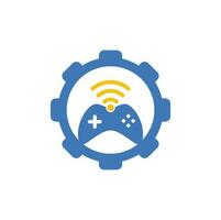 vetor de modelo de design de logotipo de conceito de forma de engrenagem wifi jogo. combinação de logotipo de joystick e wifi. gamepad e símbolo ou ícone de sinal