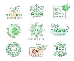 ícones de folha verde, cosméticos orgânicos, produtos ecológicos vetor