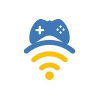 vetor de modelo de design de logotipo de jogo wifi. combinação de logotipo de joystick e wifi. gamepad e símbolo ou ícone de sinal