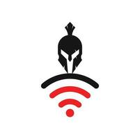 combinação de logotipo espartano e wifi. capacete e sinal símbolo ou ícone. vetor