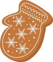 biscoitos festivos com luva de gengibre. biscoitos em forma de luva com glacê e flocos de neve .happy ano novo decoration.merry christmas.celebrating ano novo e natal. ilustração vetorial vetor