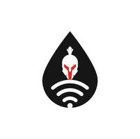 logotipo espartano do conceito de forma de gota wifi. combinação de logotipo espartano e wifi. capacete e símbolo ou ícone de sinal vetor