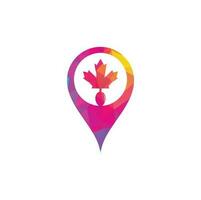 comida canadense mapa pin forma conceito logotipo conceito design. conceito de logotipo de restaurante de comida canadense. ícone de folha e garfo de bordo vetor