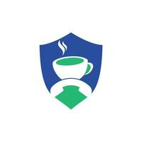 design de logotipo de vetor de chamada de café. ícone de fone e copo.