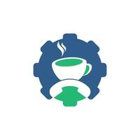 design de logotipo de vetor de conceito de forma de engrenagem de chamada de café. ícone de fone e copo