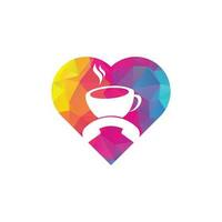 design de logotipo de vetor de conceito de forma de coração de chamada de café. ícone de fone e copo