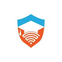 chapéu de pós-graduação e design de logotipo de vetor wifi. estude o conceito de logotipo online.
