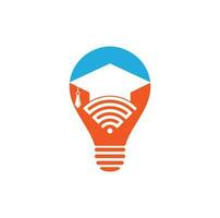 modelo de design de logotipo de conceito de forma de lâmpada de educação wifi. chapéu de pós-graduação e design de logotipo de vetor wifi. estudar o conceito de logotipo online