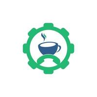 design de logotipo de vetor de conceito de forma de engrenagem de chamada de café. ícone de fone e copo