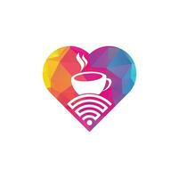 café wifi design de logotipo de conceito de forma de coração. xícara de café com logotipo de ícone vetorial wifi vetor