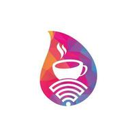 design de logotipo de conceito de forma de gota de café wifi. xícara de café com logotipo de ícone vetorial wifi vetor