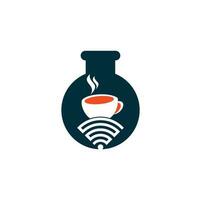 design de logotipo de conceito de forma de laboratório wifi de café. xícara de café com logotipo de ícone vetorial wifi vetor