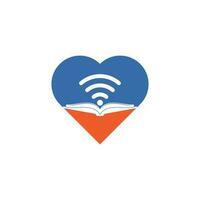 modelo de design de logotipo de conceito de forma de coração de livro wifi. elemento de design de logotipo de ícone de livro wifi vetor