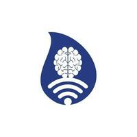 design de logotipo de conceito de forma de gota de cérebro e wifi. educação, tecnologia e fundo de negócios. ícone do logotipo do cérebro wi-fi vetor