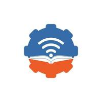 modelo de design de logotipo de conceito de forma de engrenagem de livro wifi. elemento de design de logotipo de ícone de livro wifi vetor