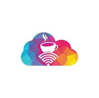 design de logotipo de conceito de forma de nuvem wifi de café. xícara de café com logotipo de ícone vetorial wifi vetor