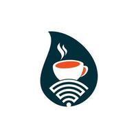 design de logotipo de conceito de forma de gota de café wifi. xícara de café com logotipo de ícone vetorial wifi vetor