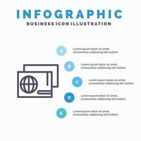 modelo de infográfico azul de compras de passaporte de passaporte de identidade modelo de ícone de linha de vetor de 5 passos