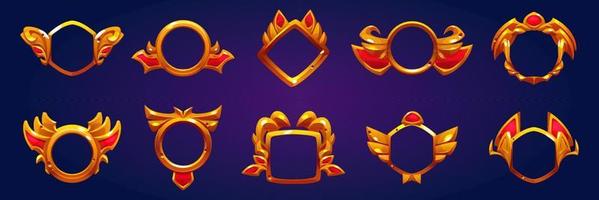 emblemas de prêmio dourado, quadros de avatar de jogo vetor