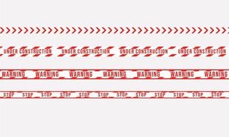 conjunto de fitas vermelhas de aviso para construção e controle do crime. em construção, pare, aviso. ilustração vetorial em fundo branco. vetor
