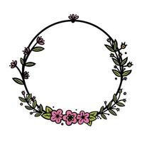 divisor de guirlanda vintage com flores desenhadas à mão. coroa de doodle círculo com flores e folhas coloridas. ilustração vetorial de rabiscos vetor