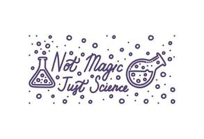 química não é mágica, é apenas ciência. banner de química com letras. ilustração vetorial em estilo doodle vetor
