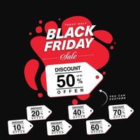 conjuntos de desconto de venda de sexta-feira negra com estilo de design plano vermelho branco preto cor vetor