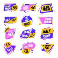 coleção de design de adesivo de distintivo de venda flash de sexta-feira negra definida com cor amarela rosa azul vetor