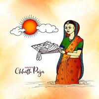 feliz chhath puja sun adoração fundo festival religioso vetor