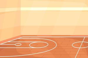 quadra de basquete vazia em ilustração vetorial de cor plana de ginásio. campo para jogo de esportes. atividade atlética na escola. interior de desenho simples 2d totalmente editável com ginásio no fundo vetor