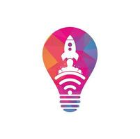 design de logotipo de vetor de conceito de forma de bulbo de foguete wifi. símbolo de sinal wifi e vetor de design de foguete