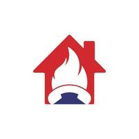 conceito de design de logotipo de vetor de forma de chamada quente para casa. ícone de aparelho e fogo.