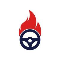 modelo de design de vetor de logotipo de motorista de fogo. volante do carro queimando fogo logotipo ícone ilustração vetorial design.