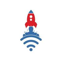 design de logotipo de vetor de foguete wi-fi. símbolo de sinal wifi e vetor de design de foguete.