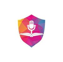 design de logotipo de vetor de livro de podcast. conceito de logotipo de podcast de educação.