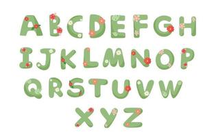 conjunto de alfabeto floral verde, abc com flores para chá de bebê, cads de aniversário, decoração de quarto de berçário. vetor