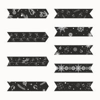 conjunto de fitas washi pegajosas de natal preto e branco clipart de ano novo vetor