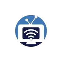 combinação de logotipo de tv e wifi. símbolo ou ícone de televisão e sinal. logotipo exclusivo de mídia e rádio vetor