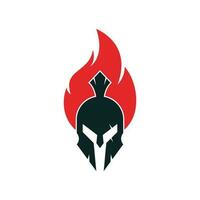 vetor de design de logotipo de fogo espartano. logotipo do capacete espartano em chamas.